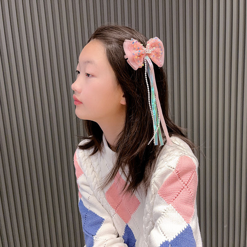 Wholesale Princess Sweet Ribbon Sequin Bow Top Clip Crown Children's Hair Accessories